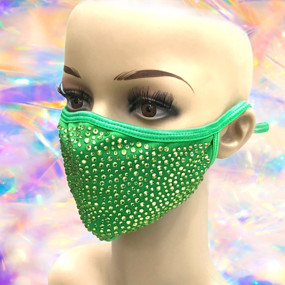 GREEN BLING RHINESTONES FACE MASKS